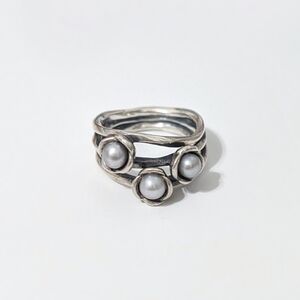Pandora Silver and White Pearl Ring Collection